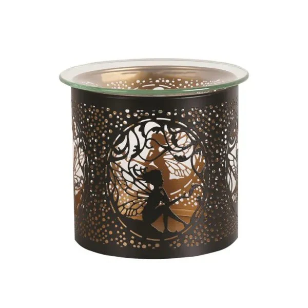 Tealight Wax Melter and Candle Holder - Black & Gold Silhouette Seated Fairy - Image 2
