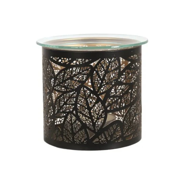 Black Leaf Cut-Out Wax Melt Burner with Glass Dish - Image 2