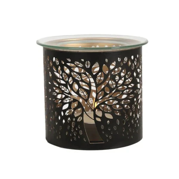 Tree of Life Wax Melt Burner – Black with Glass Dish - Image 2