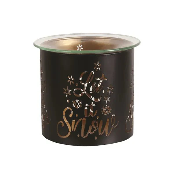 Tealight Wax Melter and Candle Holder Let It Snow Black/Gold 10.5cm - Image 2