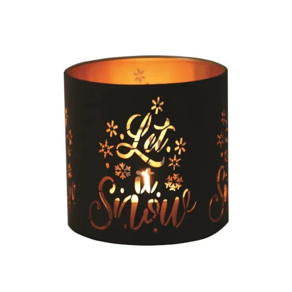 Tealight Wax Melter and Candle Holder Let It Snow Black/Gold 10.5cm - Image 3