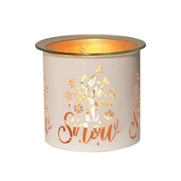 Tealight Wax Melter and Candle Holder Let It Snow White/Gold 10.5cm