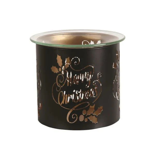 Tealight Wax Melter and Candle Holder Merry Christmas Black/Gold 10.5cm - Image 2