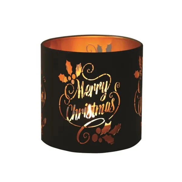 Tealight Wax Melter and Candle Holder Merry Christmas Black/Gold 10.5cm - Image 3