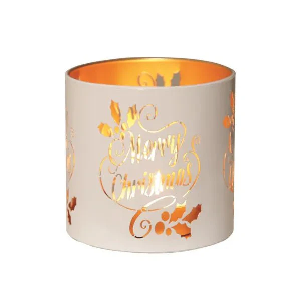 Tealight Wax Melter and Candle Holder Merry Christmas White/Gold 10.5cm - Image 3