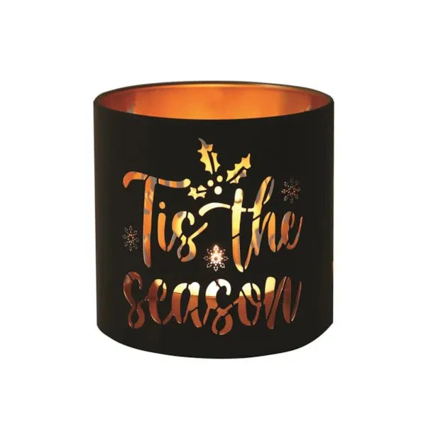 Tealight Wax Melter and Candle Holder Tis the Season Black/Gold 10.5cm - Image 3