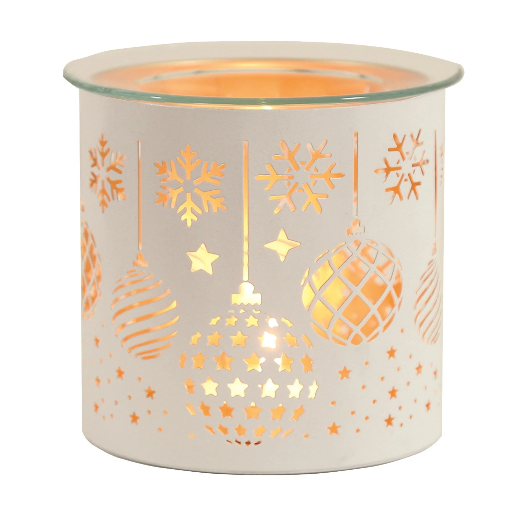 Tealight Wax Melter and Candle Holder - White & Gold Silhouette Baubles