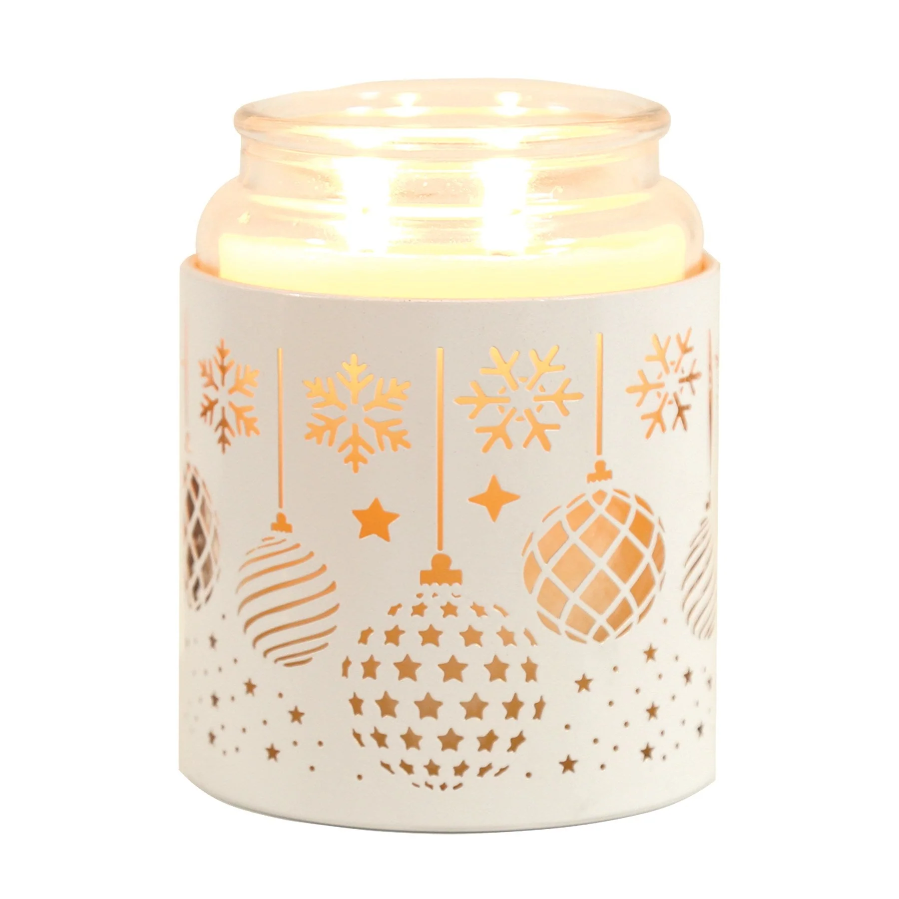 Tealight Wax Melter and Candle Holder - White & Gold Silhouette Baubles - Image 2