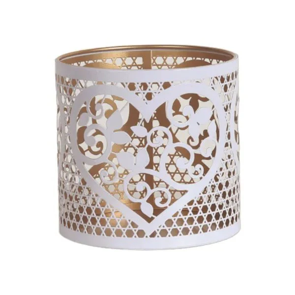 White Heart Cutout Wax Melt Burner – Metal & Glass - Image 2