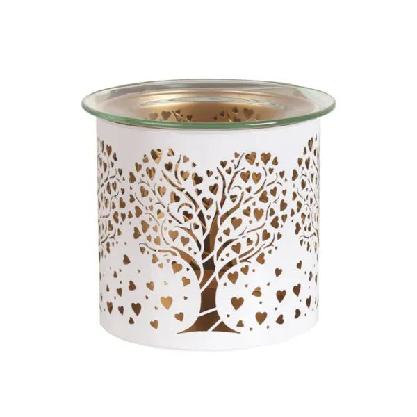 Tealight Wax Melter and Candle Holder - White & Gold Silhouette Heart Tree - Image 2