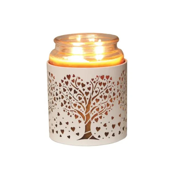 Tealight Wax Melter and Candle Holder - White & Gold Silhouette Heart Tree - Image 4