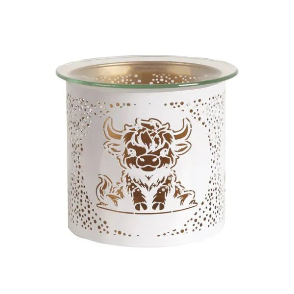 Tealight Wax Melter and Candle Holder - White & Gold Silhouette Highland Cow - Image 2