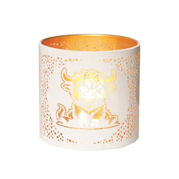 Tealight Wax Melter and Candle Holder - White & Gold Silhouette Highland Cow - Image 3