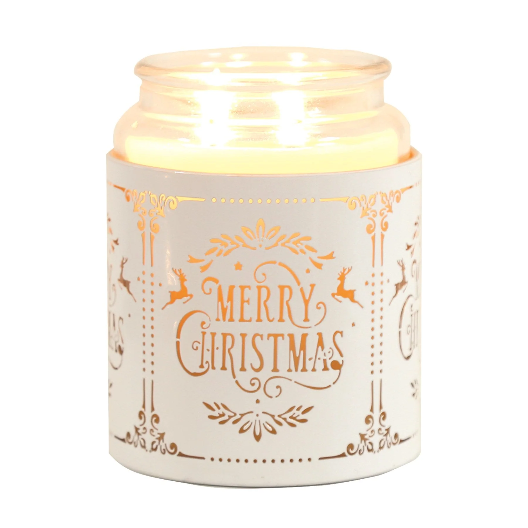 Tealight Wax Melter and Candle Holder - White & Gold Silhouette Merry Christmas - Image 2