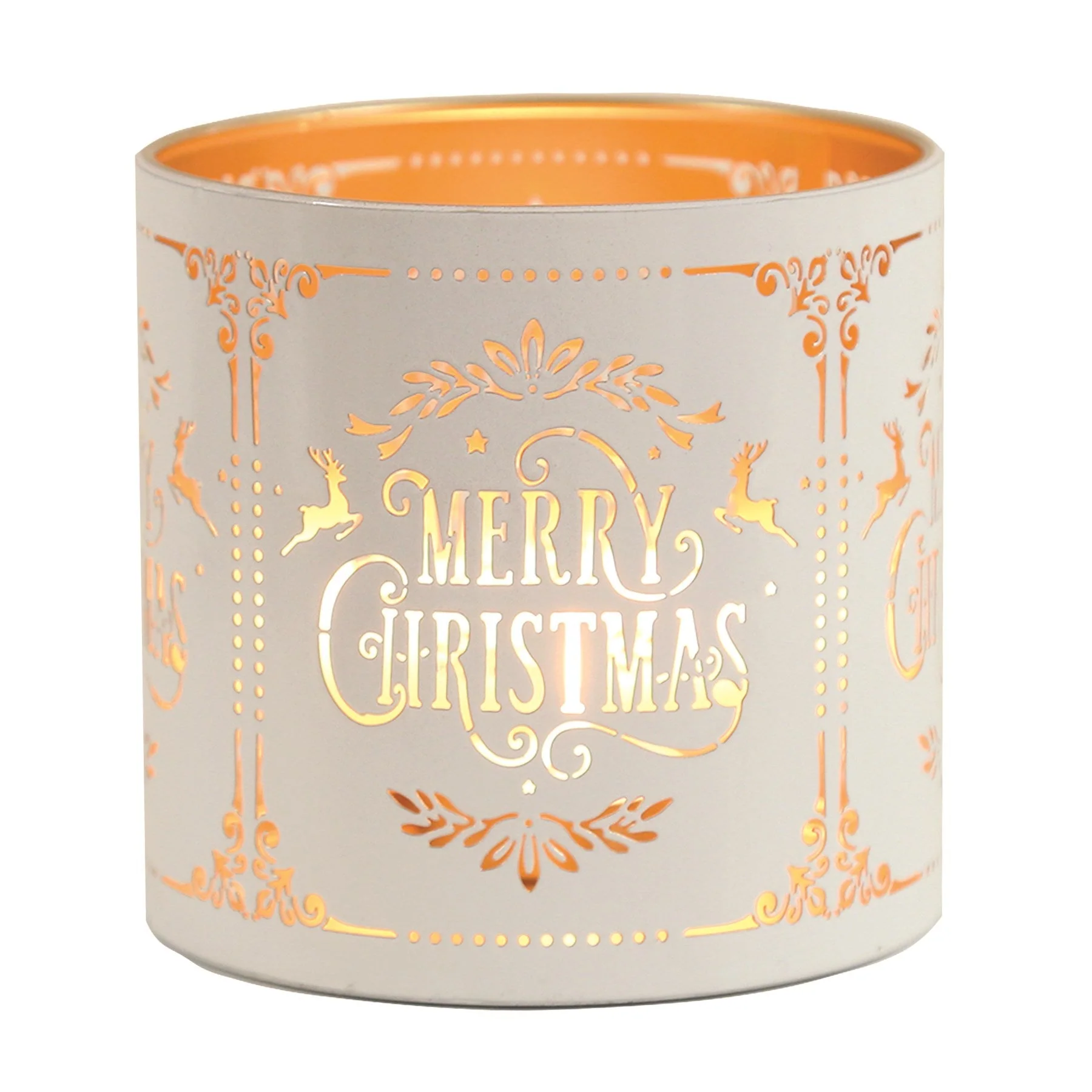 Tealight Wax Melter and Candle Holder - White & Gold Silhouette Merry Christmas - Image 3