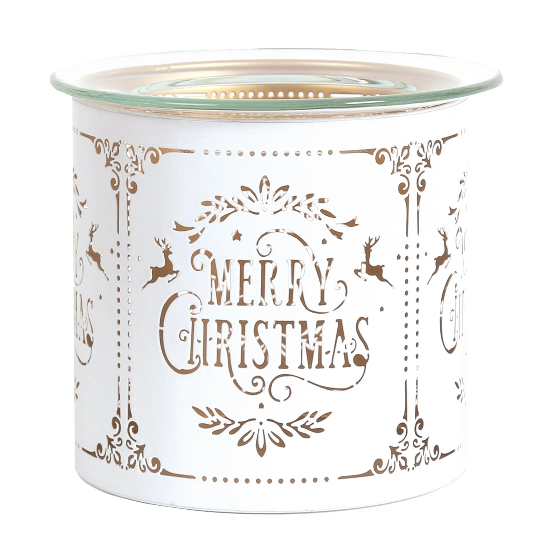 Tealight Wax Melter and Candle Holder - White & Gold Silhouette Merry Christmas - Image 4