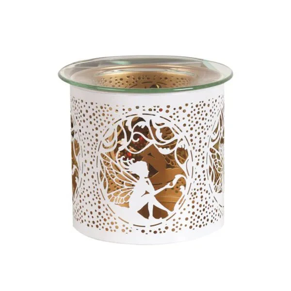 Tealight Wax Melter and Candle Holder - White & Gold Silhouette Seated Fairy - Image 2