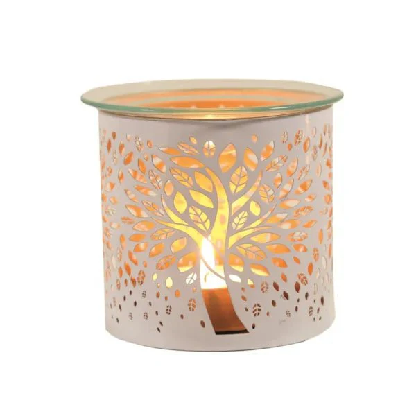 White Tree of Life Wax Melt Burner – Cutout Metal Design