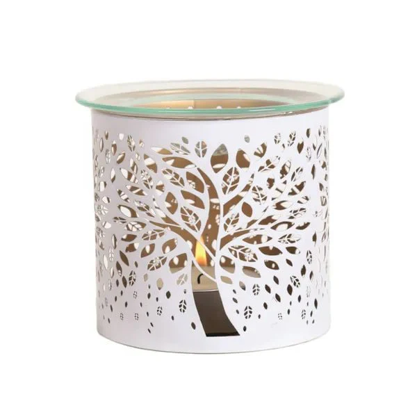 White Tree of Life Wax Melt Burner – Cutout Metal Design - Image 2