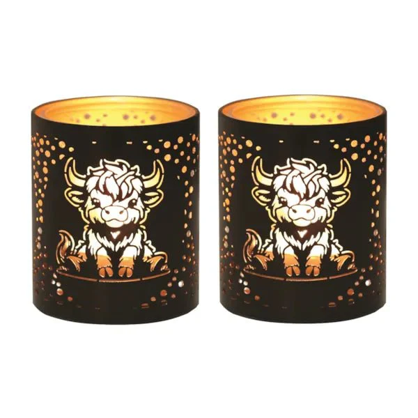 Votive Candle Holder – Black and Gold Highland Cow