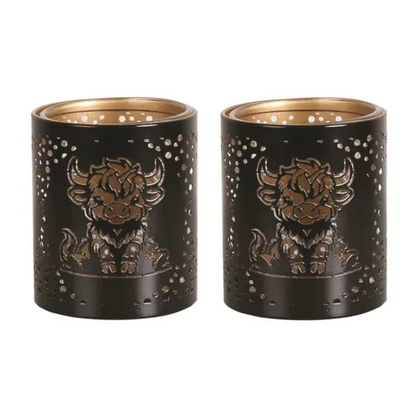 Votive Candle Holder – Black and Gold Highland Cow - Image 2