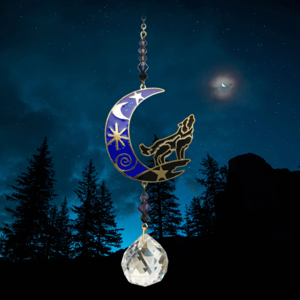 Wolf in Moon Moonlight Crystal Suncatcher β Crystal Dreams Range - Image 3