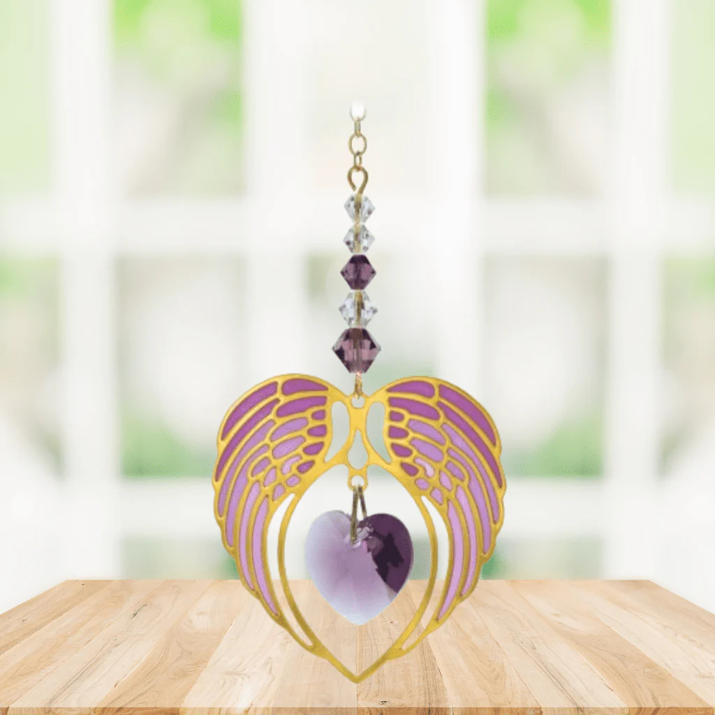 Wild Things Gold Amethyst Angel Wing Heart – February Birthstone Gift - Image 2