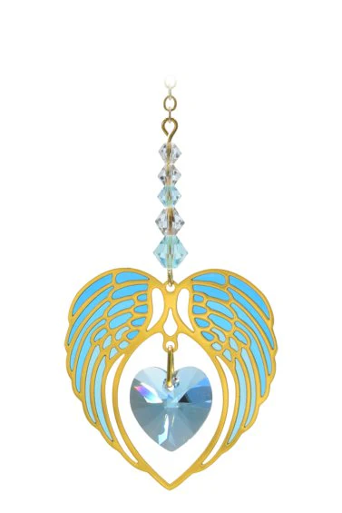 Wild Things Gold Angel Wing Heart - Aquamarine
