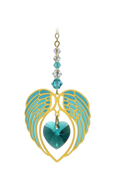 Wild Things Gold Angel Wing Heart - Blue Zircon