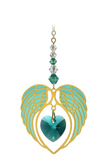 Wild Things Gold Angel Wing Heart - Emerald