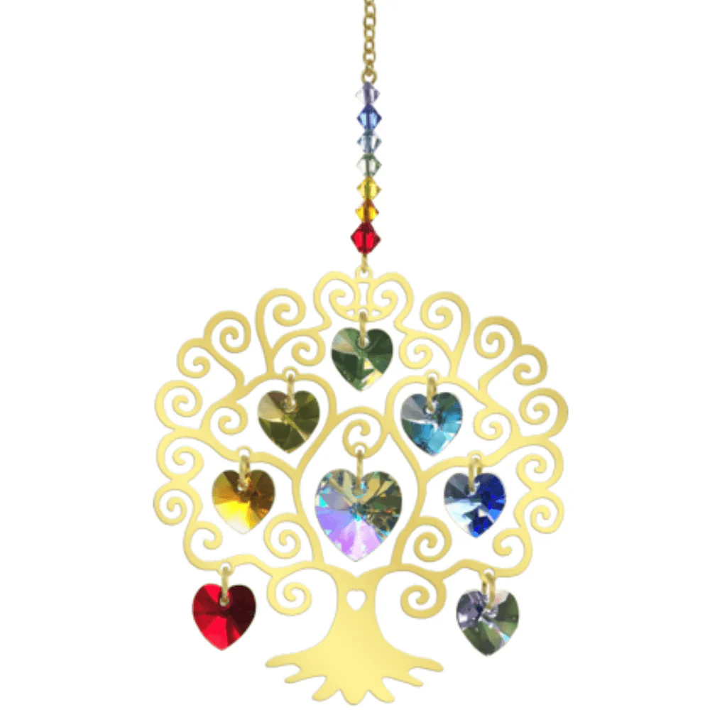 Tree of Life Chakra – Gold Finish Crystal Suncatcher | Pure Radiance