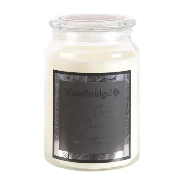 Woodbridge Fresh Clean Linen Scented Candle Jar – Jasmine & Musk