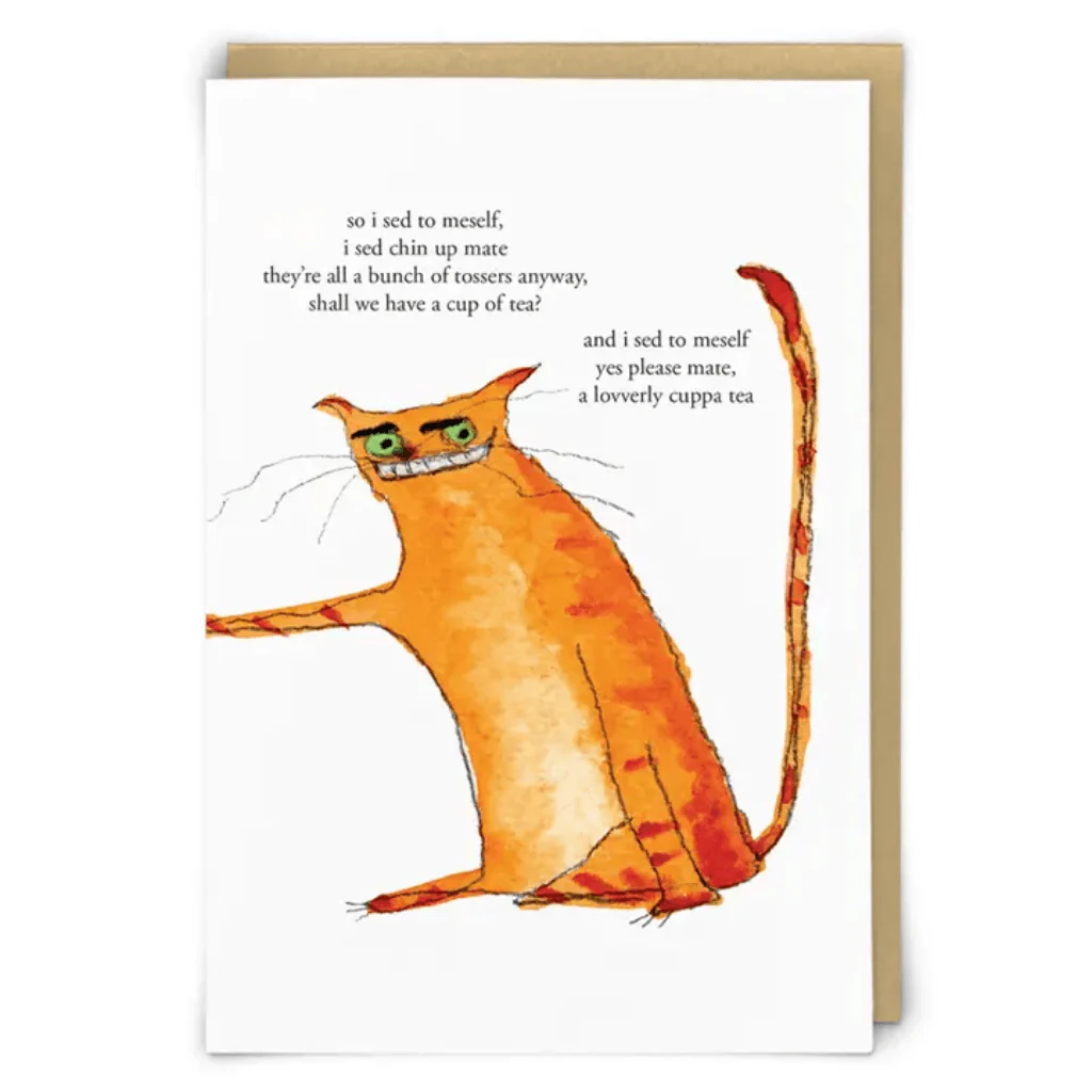 Zeppelinmoon Cup of Tea Funny Cat Greetings Card